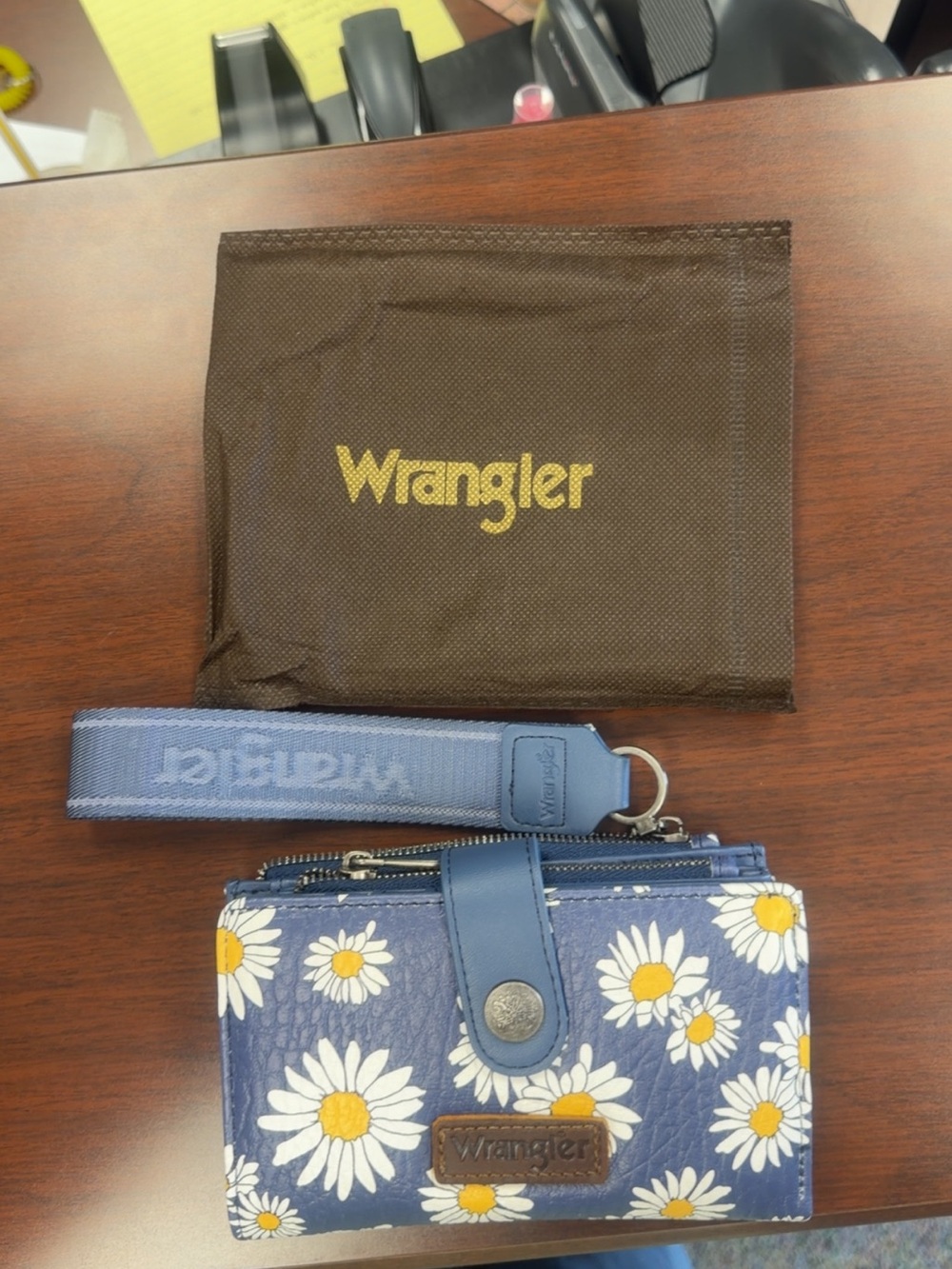 Wrangler Blue Daisy Wristlet Wallet with Removable Strap